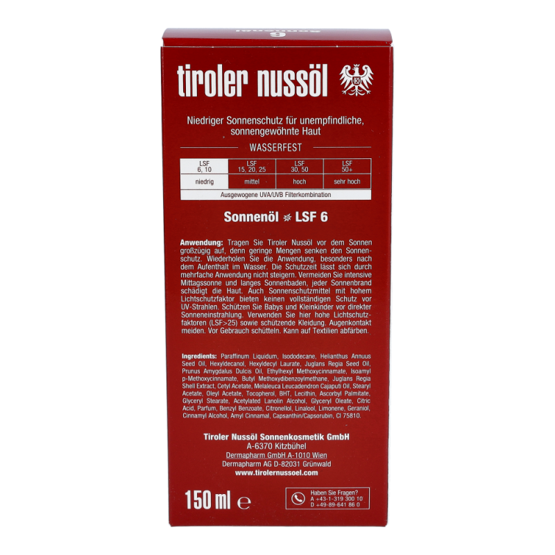 Tiroler Nussöl Sonnenöl wasserfest LSF 6 150 ml