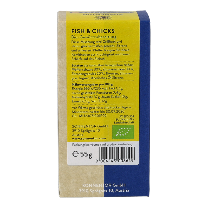 Sonnentor Fish & Chicks Grillgewürz Packung 55 g BIO