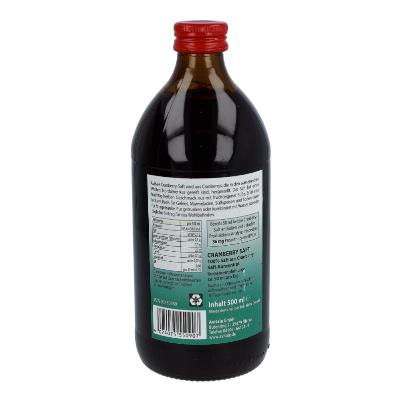 Avitale Cranberry Saft 100% Frucht 500 ml