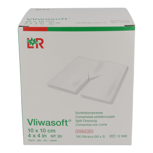 Vliwasoft Schlitzkompresse 4-fach steril 100 Stk. 10 x 10 cm