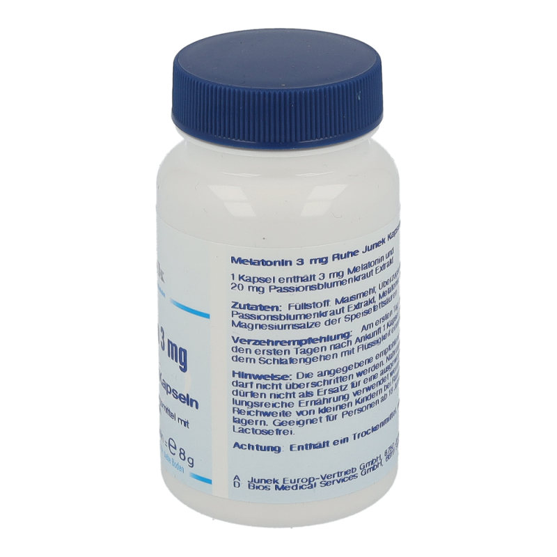 Junek MELATONIN 3mg Kapseln zur Behandlung von Jetlag Empfindungen – 30 Stk