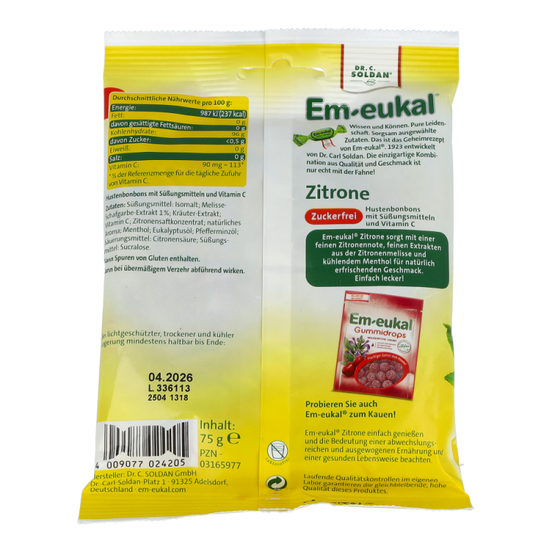 Dr. Soldan Bonbons ohne Zucker Eukalyptus 75 g Zitrone