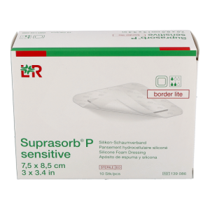 SUPRASORB P Sensitive – PU-Schaumverband mit schonender Silikon-Haftschicht, Border Lite ohne Superabsorber, 7,5×8,5cm