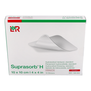SUPRASORB H Hydrokolloidverband – Wundverband aus Polyurethanfolie und saugfähiger Hydrokolloidschicht für schwach bis mittel exsudierende Wunden, steril,Standard, 10x10cm