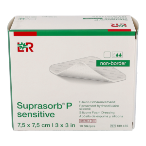 SUPRASORB P Sensitive – PU-Schaumverband mit schonender Silikon-Haftschicht, Non Border, 7,5×7,5cm