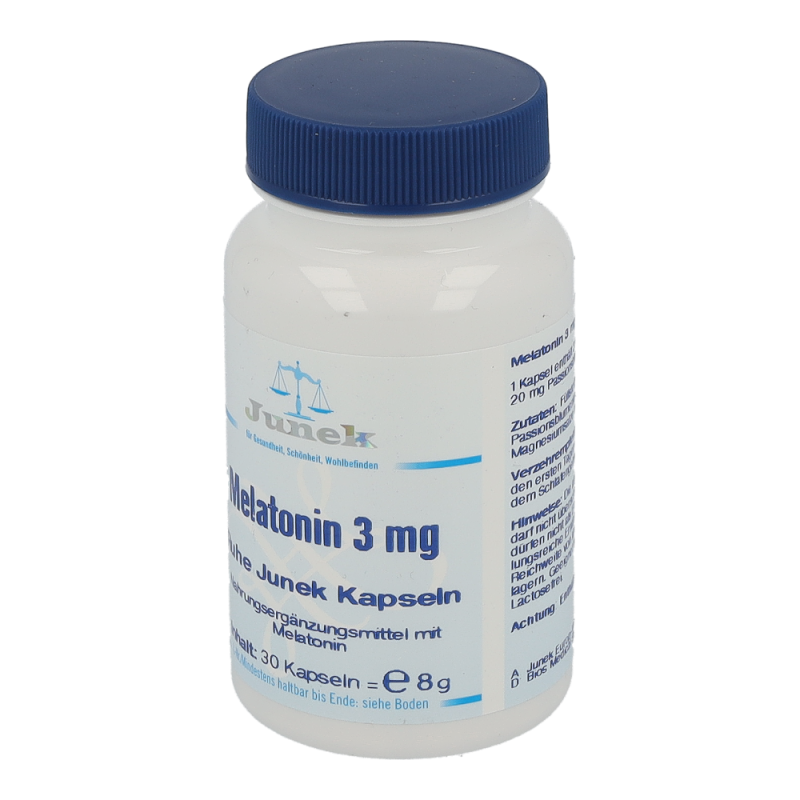 Junek MELATONIN 3mg Kapseln zur Behandlung von Jetlag Empfindungen – 30 Stk