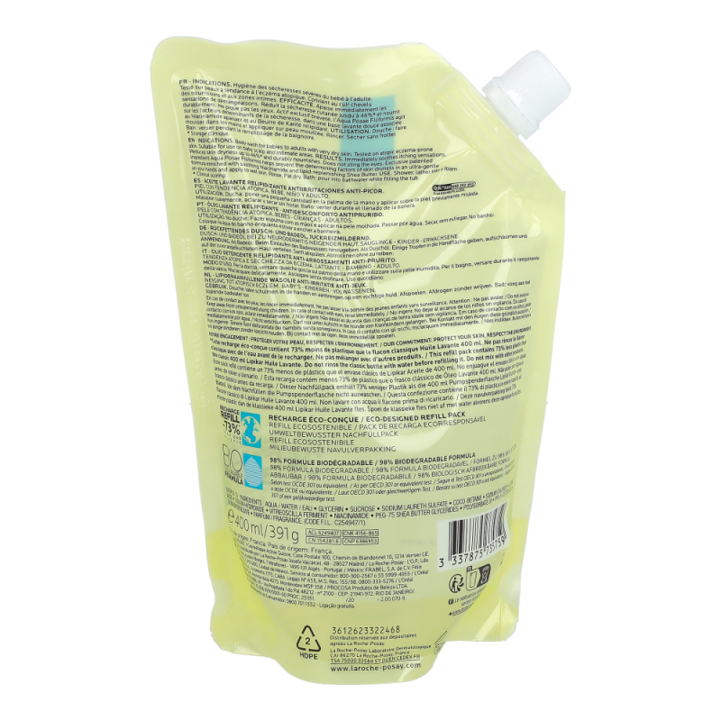 La Roche-Posay Lipikar Dusch- und Badeöl AP+ Nachfüllpackung 400 ml