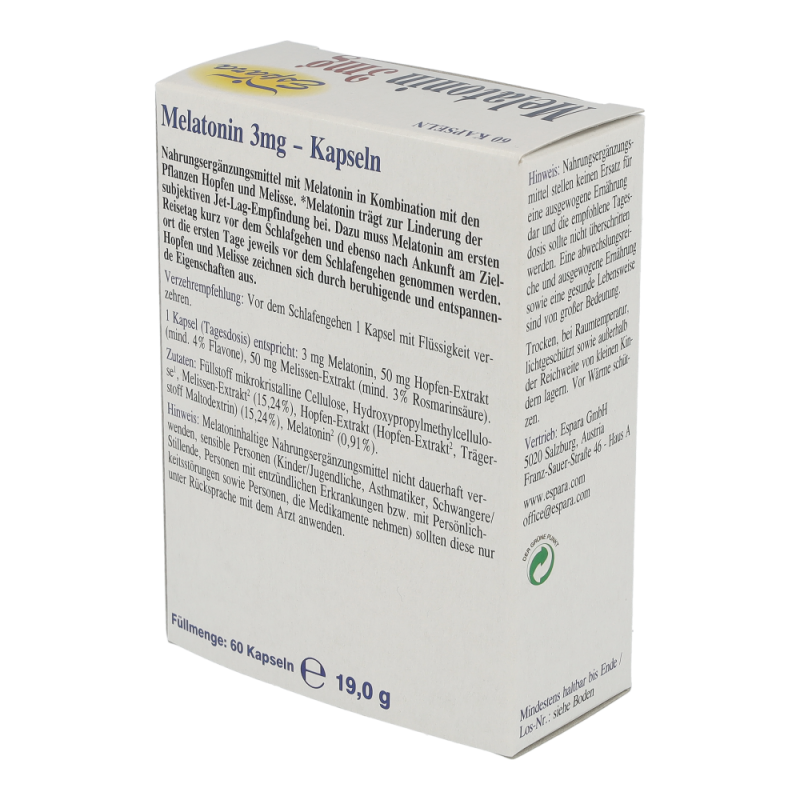 MELATONIN 3mg Kapseln Espara – bei Jet – Lag Symptomen