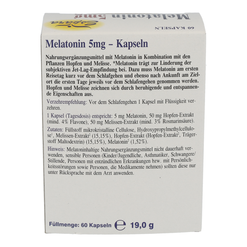 MELATONIN 5mg Kapseln Espara – bei Jet – Lag Symptomen