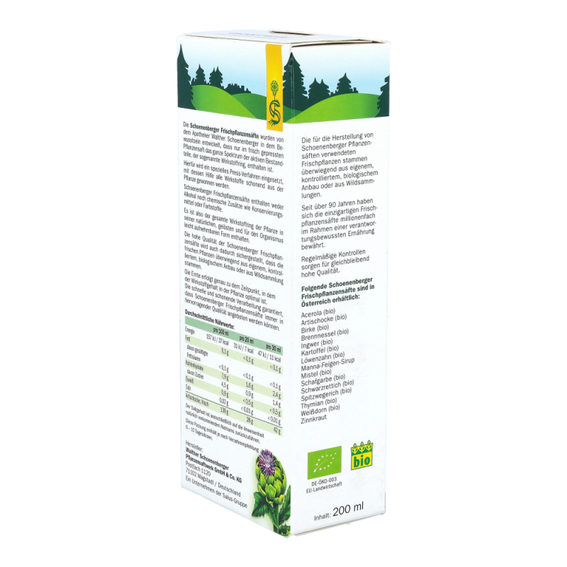 Schoenenberger Saft Artischocken 200 ml BIO