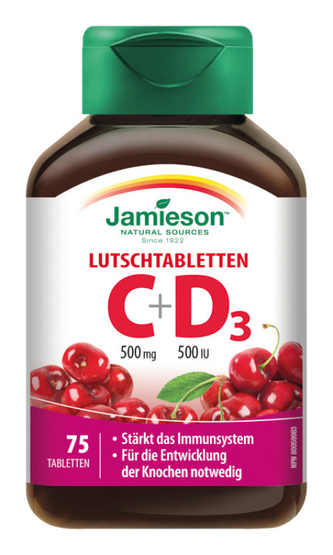 Jamieson Vitamin C & D3 500 mg/500 IU Sauerkirsche 75 Tbl.
