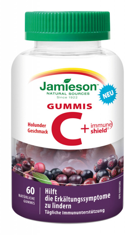 Vitamin C (125 mg) + Immun Schild Gummis Schwarze Holunder