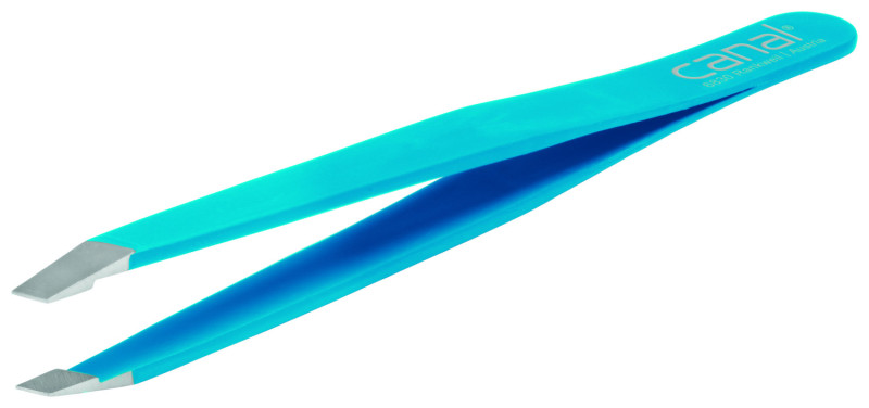 Canal Haarpinzette blau schräg rostfrei